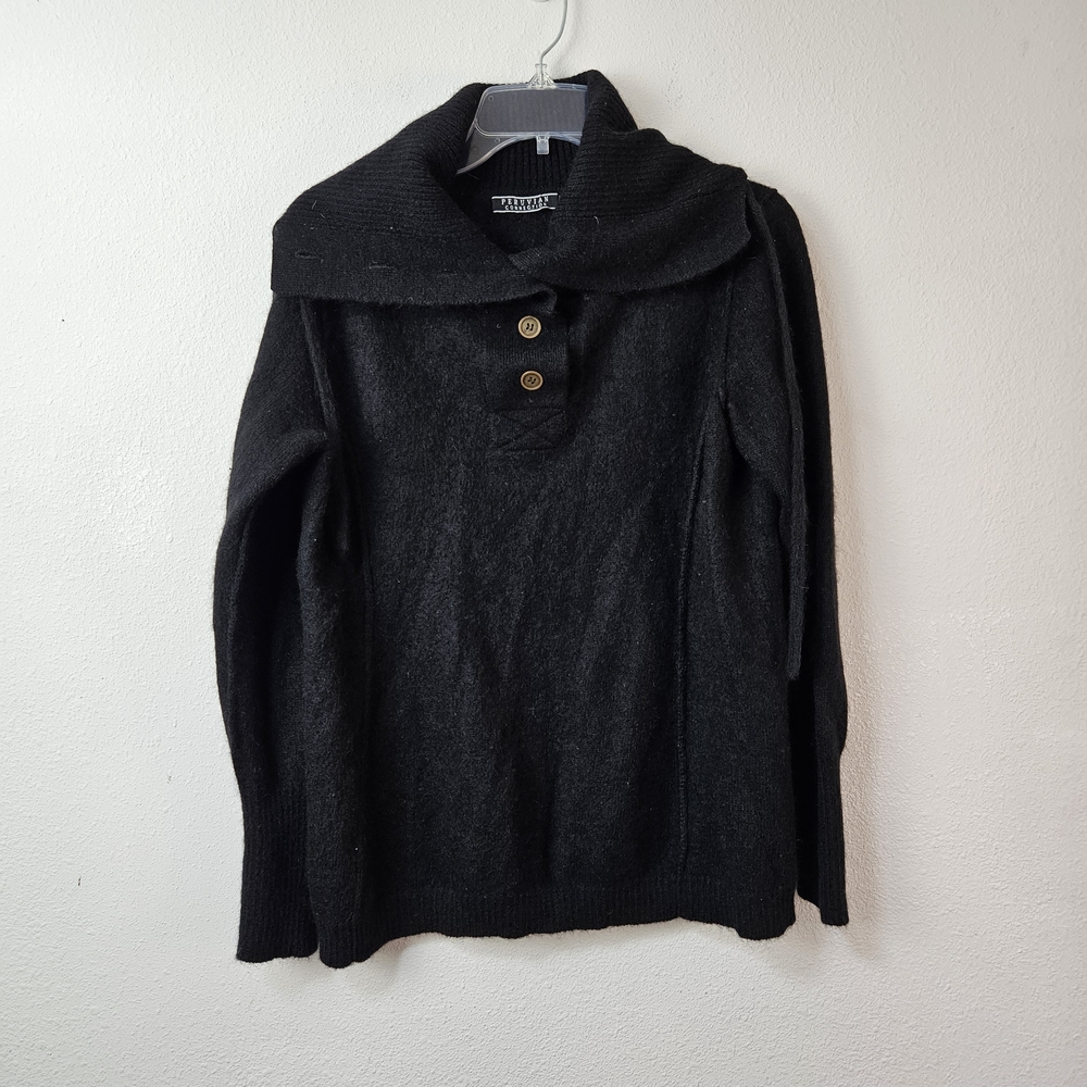 Peruvian Connection 100% Alpaca Black Sweater Collar Size Large